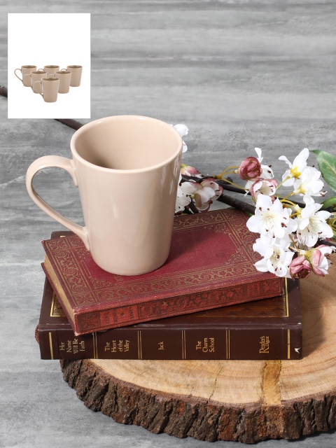 

Pure Home and Living Set of 6 Solid Stoneware Cups, Beige