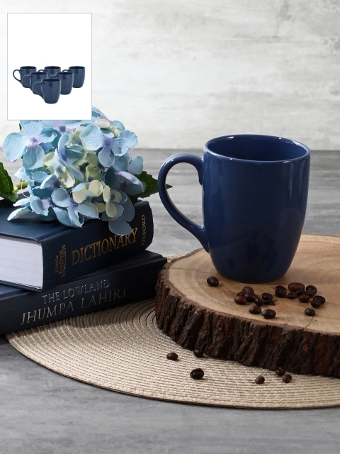 

Pure Home and Living Set of 6 Solid Stoneware Cups, Blue