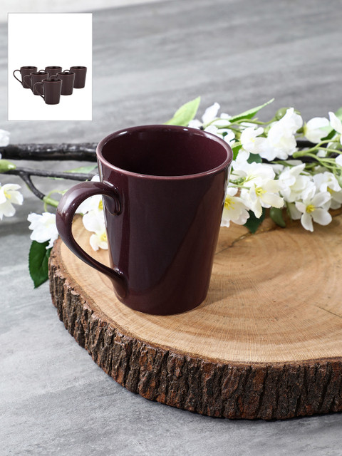 

Pure Home and Living Set of 6 Solid Stoneware Cups, Burgundy