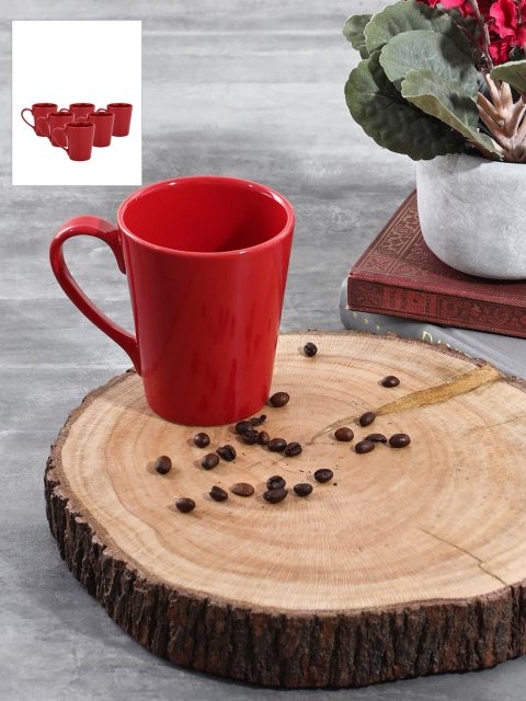

Pure Home and Living Set of 6 Solid Stoneware Cups, Red