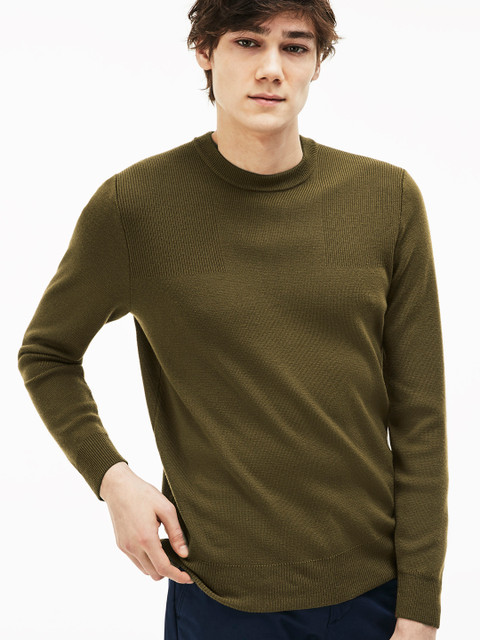 

Lacoste Men Olive Green Solid Pullover