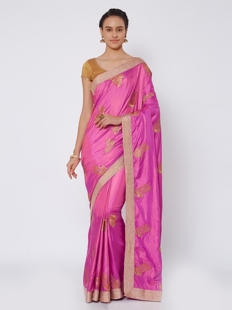 

Kvsfab Pink Embroidered Silk Cotton Saree
