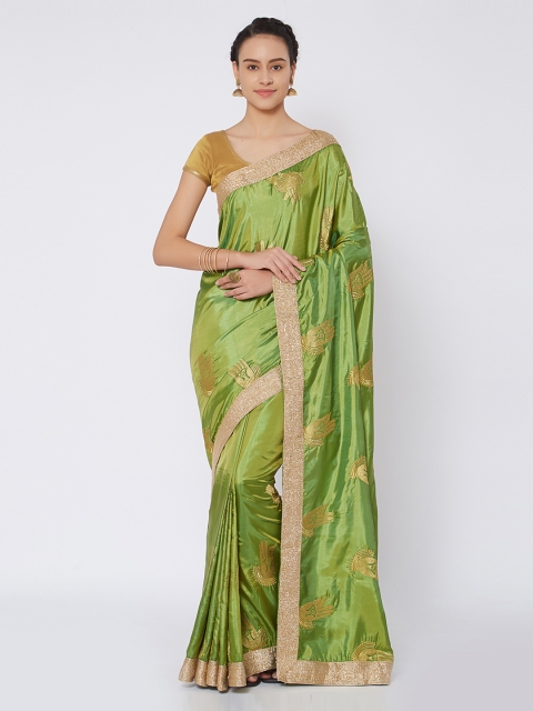 Kvsfab Green Embroidered Silk Cotton Saree