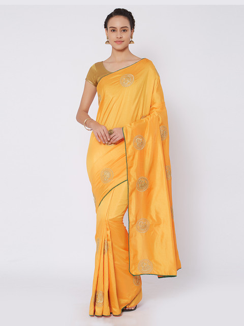 

Kvsfab Yellow Embroidered Silk Cotton Saree