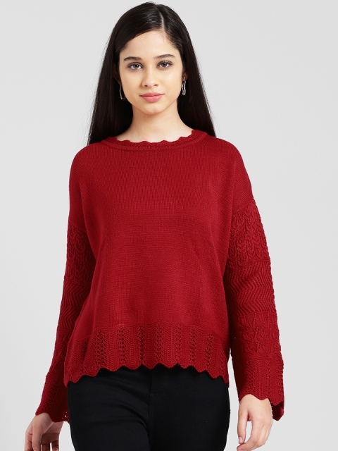 

Zink London Women Red Self Design Wool Sweater