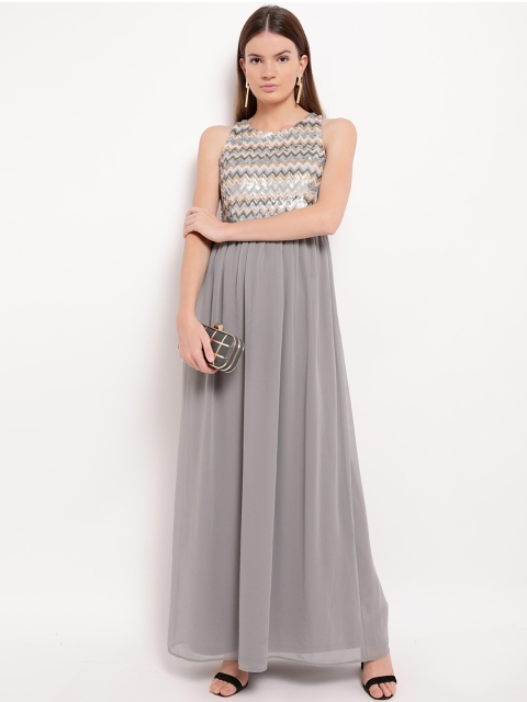 

Kazo Women Grey Embellished Maxi Dress