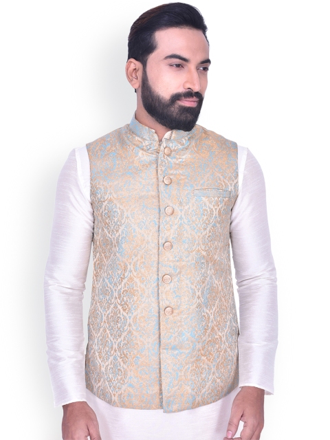 

Manyavar Men Beige& Green Woven Design Nehru Jacket
