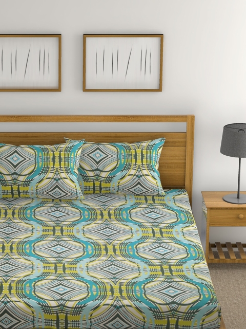 

Raymond Home Multicoloured Abstract Flat 104 TC Cotton Queen Bedsheet with 2 Pillow Covers, Multi