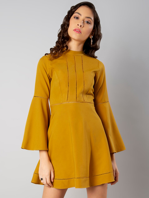 

FabAlley Women Yellow Solid Fit and Flare Dress