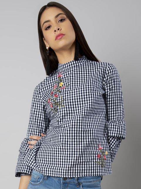 

FabAlley Women Blue Checked A-Line Top
