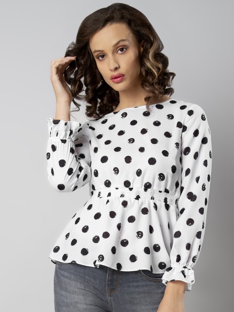 

FabAlley Women White Printed Peplum Top
