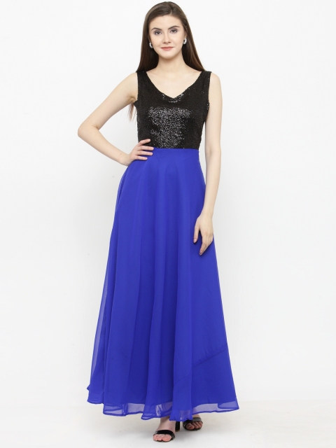 

Just Wow Women Blue & Black Embellished Maxi Dress