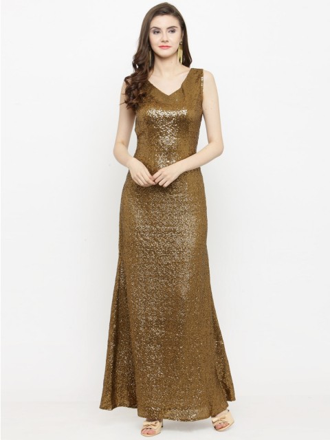 

Just Wow Women Copper-Toned Embellished Maxi Dress