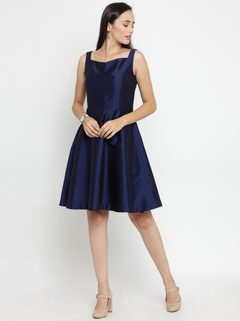

Just Wow Women Navy Blue Solid Fit and Flare Dress