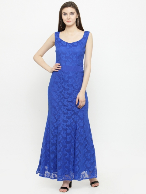 

Just Wow Women Blue Self Design Maxi Dress