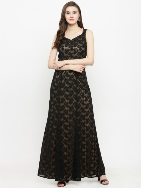 

Just Wow Black & Gold-Toned Net Maxi Dress
