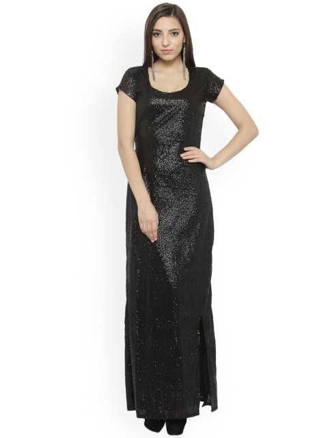 

Just Wow Women Black Embellished Maxi Dress