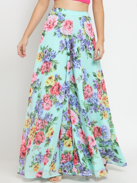 

Just Wow Women Turquoise Blue Flared Printed Palazzos