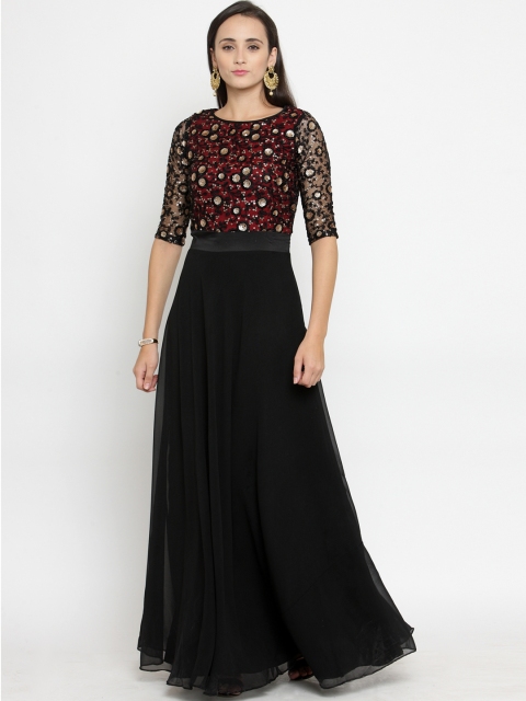 

Just Wow Women Black Embellished Maxi Dress