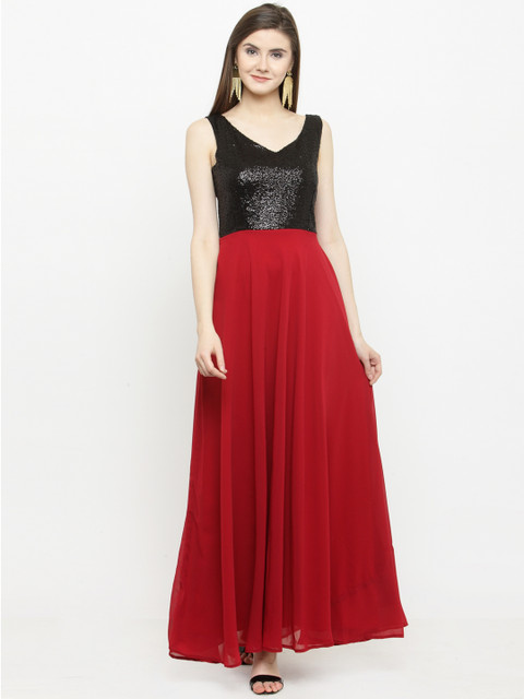 

Just Wow Women Maroon Embellished Maxi Dress