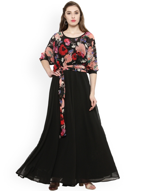 

Just Wow Women Black Printed Maxi Dress