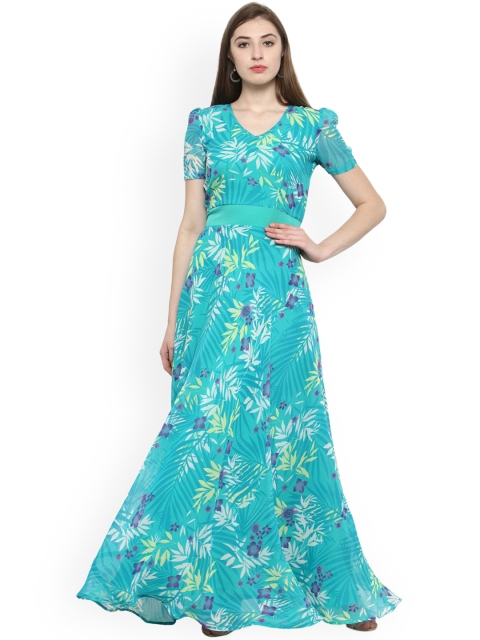 

Just Wow Women Blue Printed Maxi Dress