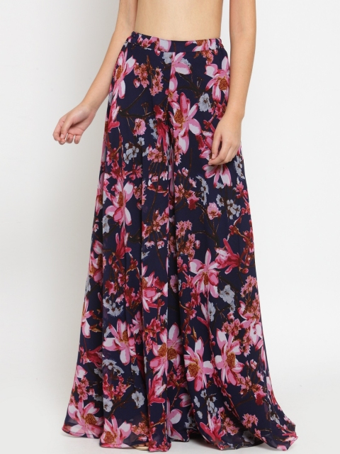 

Just Wow Women Navy Blue & Pink Printed Flared Palazzos