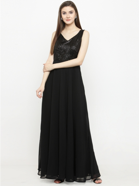 

Just Wow Women Black Embellished Maxi Dress
