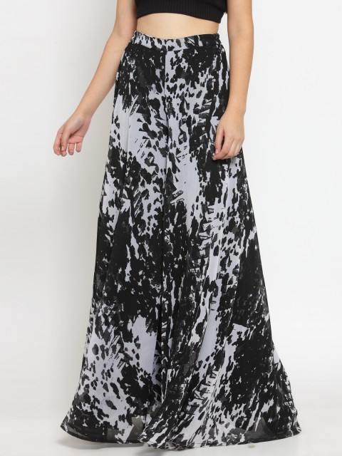 

Just Wow Women Black & White Printed Flared Palazzos
