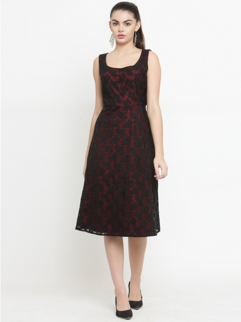 

Just Wow Women Black Self Design Fit and Flare Dress