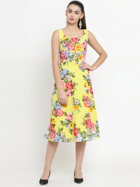 

Just Wow Women Yellow Printed Fit and Flare Dress
