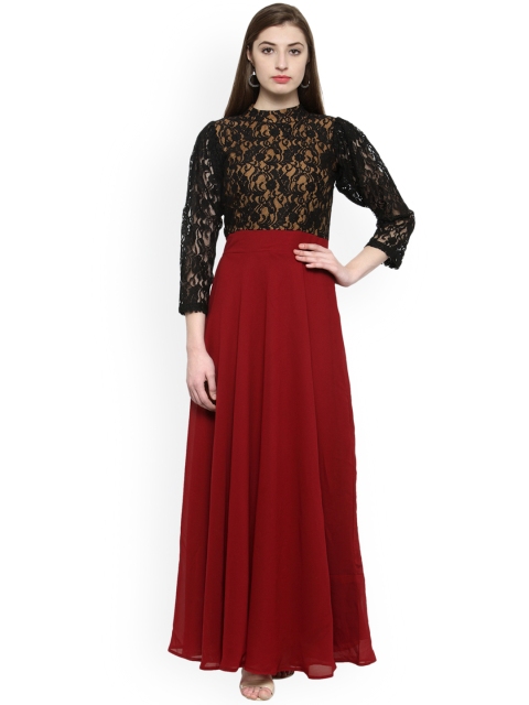 

Just Wow Women Maroon Self Design Maxi Dress