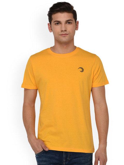 

oneliner Men Yellow Solid Round Neck T-shirt