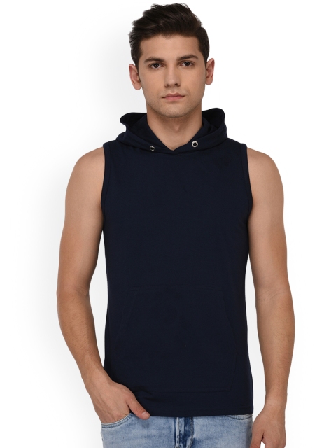 

oneliner Men Navy Blue Solid Hood T-shirt