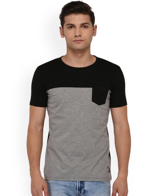 

oneliner Men Grey & Black Colourblocked Round Neck T-shirt