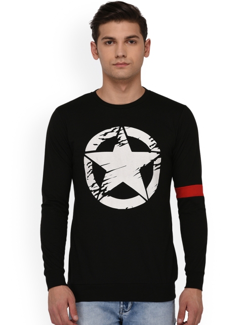 

oneliner Men Black Printed Round Neck T-shirt