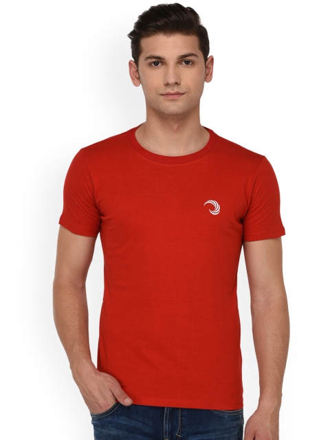 

oneliner Men Red Solid Round Neck T-shirt