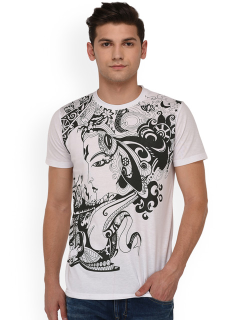 

oneliner Men White Printed Round Neck T-shirt