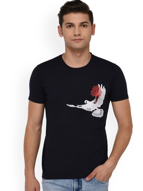 

oneliner Men Navy Blue Printed Round Neck T-shirt