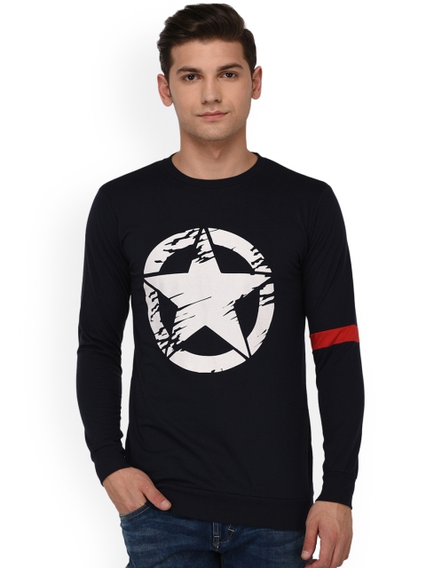 

oneliner Men Navy Blue Printed Round Neck T-shirt