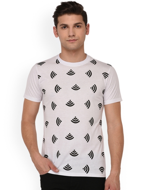 

oneliner Men White Printed Round Neck T-shirt