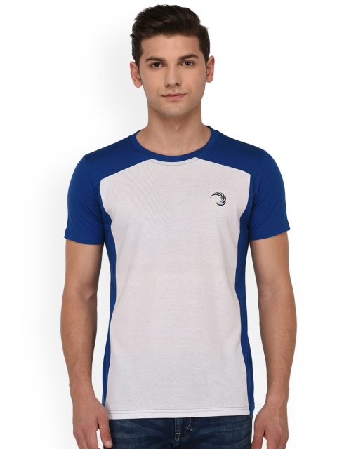 

oneliner Men White & Blue Colourblocked Round Neck T-shirt