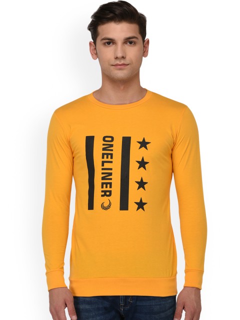 

oneliner Men Yellow Printed Round Neck T-shirt