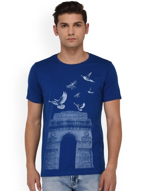 

oneliner Men Blue Printed Round Neck T-shirt