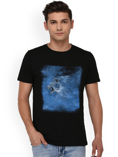 

oneliner Men Black Printed Round Neck T-shirt