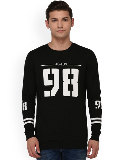 

oneliner Men Black Printed Round Neck T-shirt