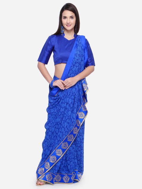 

Triveni Blue Printed Poly Georgette Saree