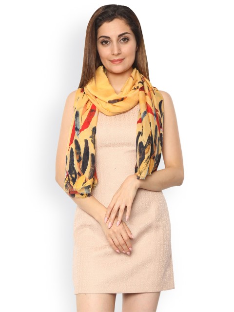 

FabSeasons Yellow Printed Scarf