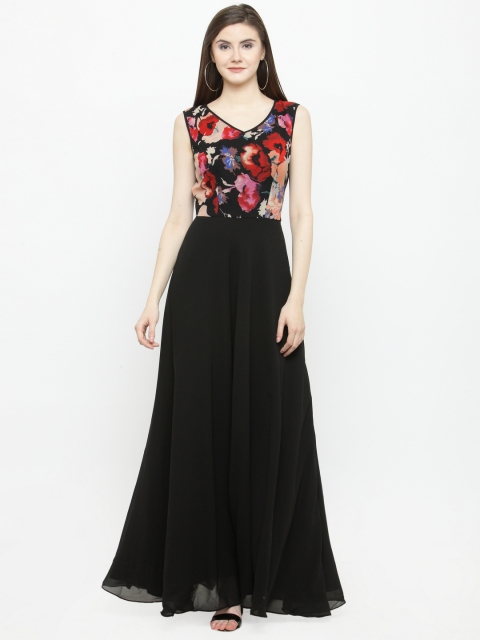 

Just Wow Women Black Printed Maxi Dress
