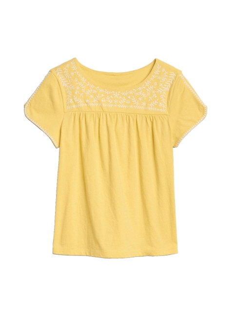 

GAP Girls Yellow Solid A-Line Pure Cotton Top